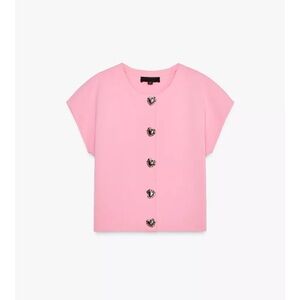 NWOT Zara Pink Crop Top with Silver Heart Buttons Size Small